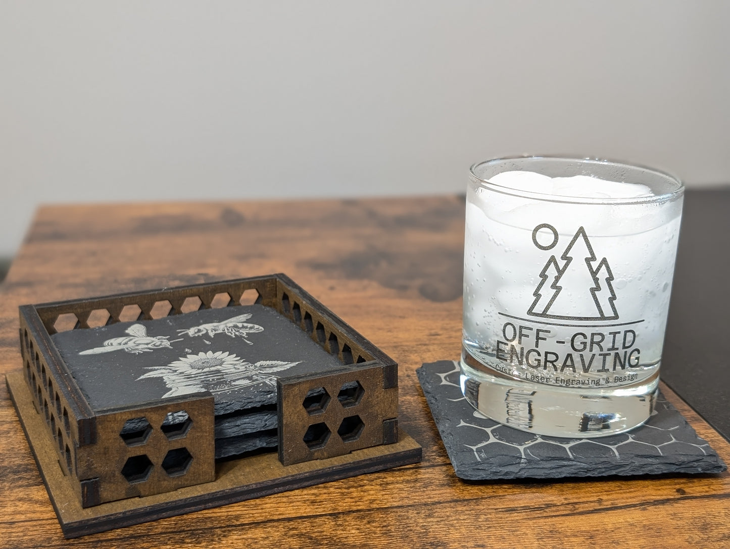 Honey Bee Slate Coaster Set