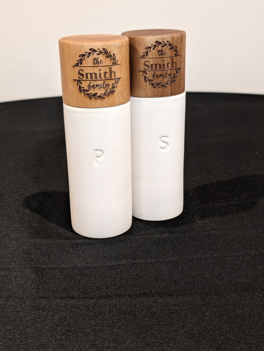 Customized Stoneware/Acacia Wood Salt & Pepper Grinder