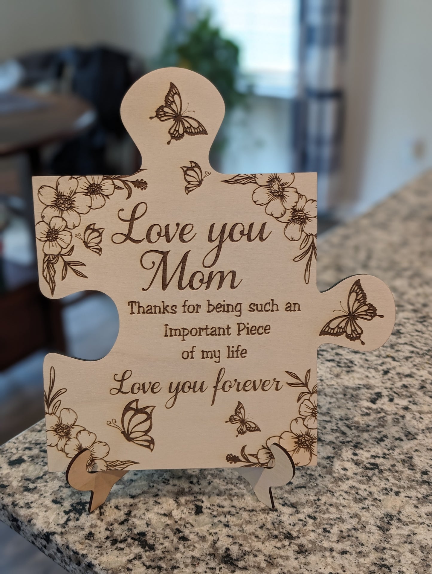 "Love You Mom" Puzzle Piece w/Stand