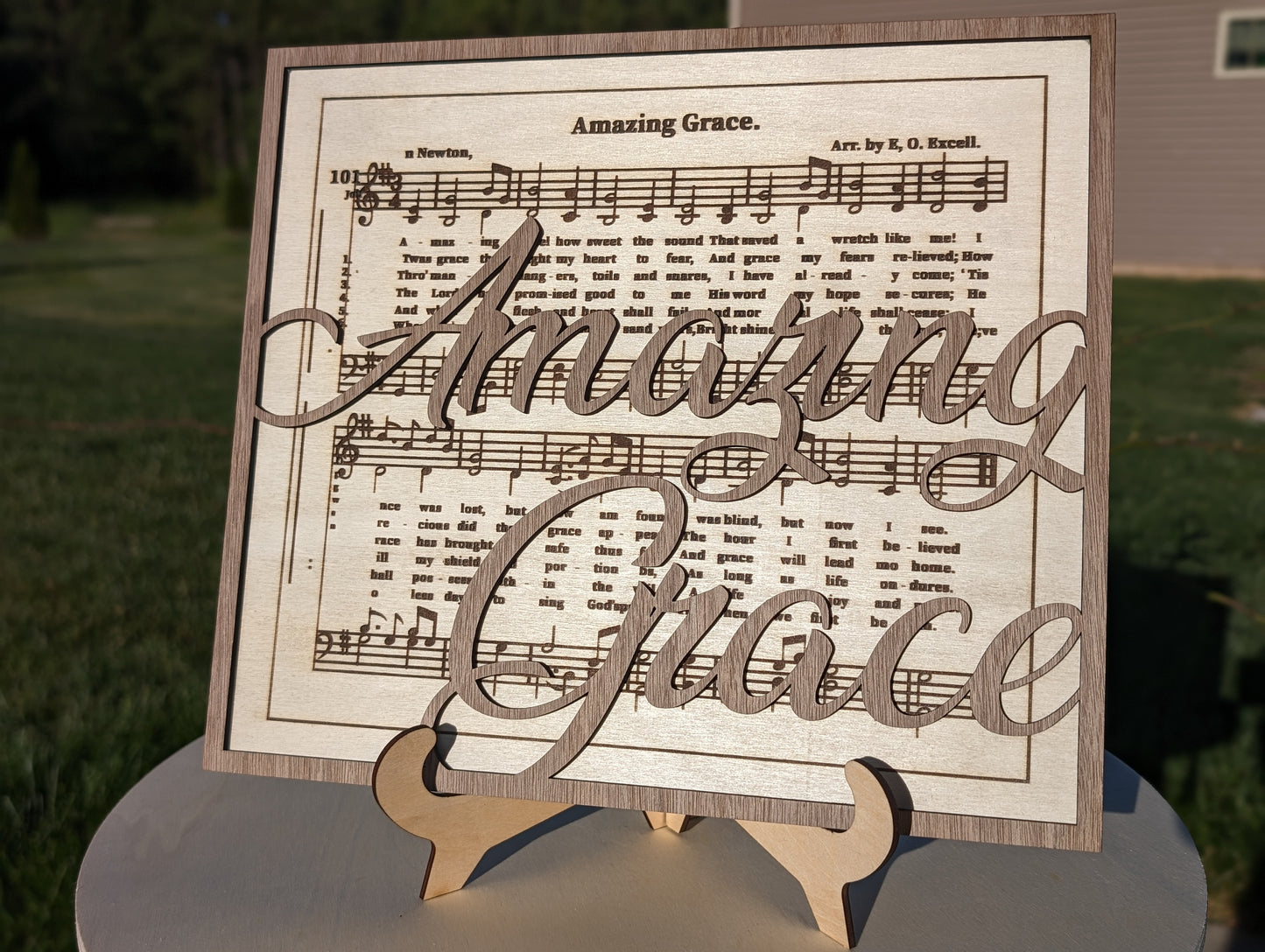 "Amazing Grace" layered sign w/ stand