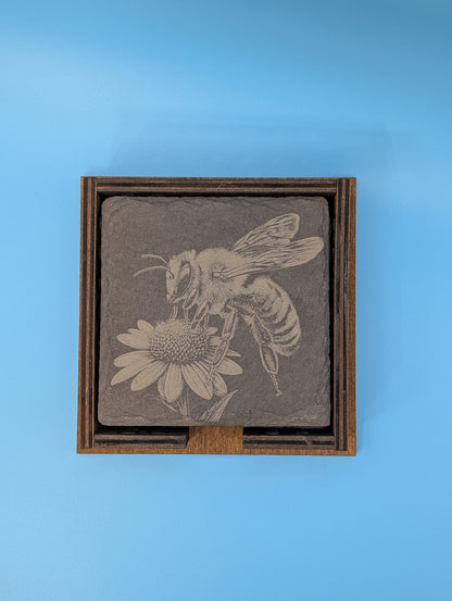 Honey Bee Slate Coaster Set