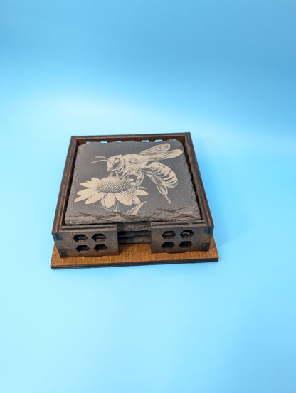 Honey Bee Slate Coaster Set