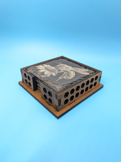 Honey Bee Slate Coaster Set