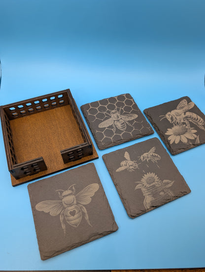 Honey Bee Slate Coaster Set