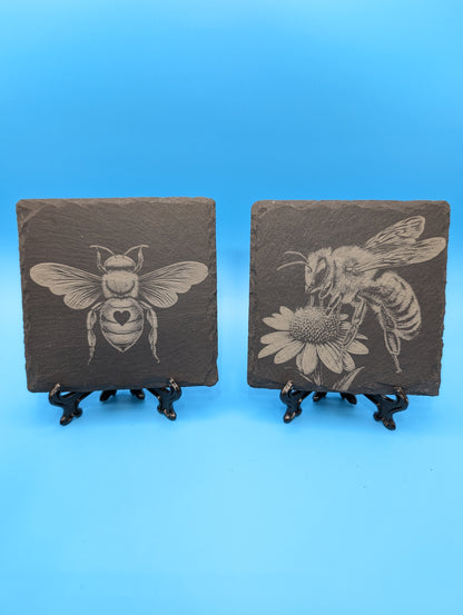 Honey Bee Slate Coaster Set