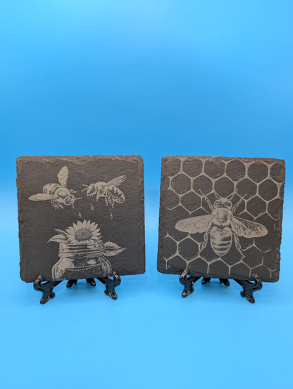Honey Bee Slate Coaster Set