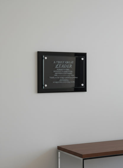 Laser Engraved 9" x 12" Black Piano Finish Floating Glass Plaque
