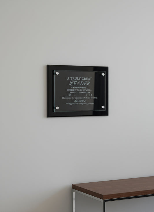Laser Engraved 9" x 12" Black Piano Finish Floating Glass Plaque